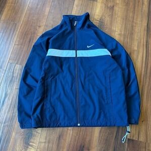 Vintage Y2K Navy Blue Nike Solo‎ Swoosh Windbreaker Track Jacket Mens Large